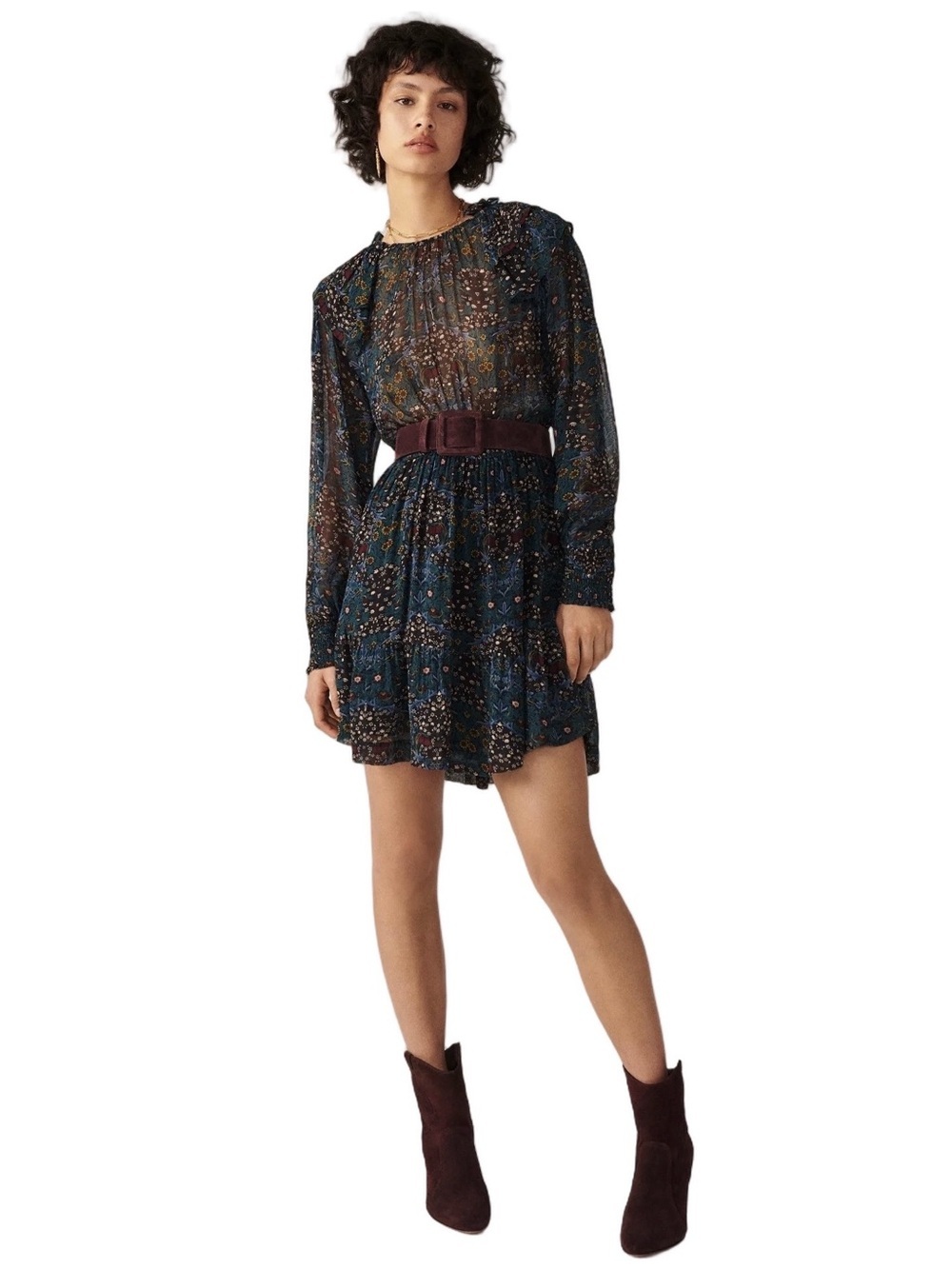 ba&sh Presley Floral Ruffle Mini Dress Long Sleeve Boho Romantic - Picture 2 of 11